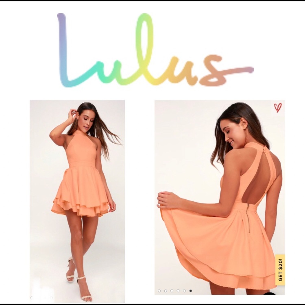 LULUS DRESS REHEARSAL BRIGHT PEACH SKATER DRESS